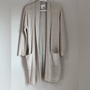 Arlotta 100% Cashmere Robe Beige Shawl Collar Belted Mid Length Pockets XS/Small